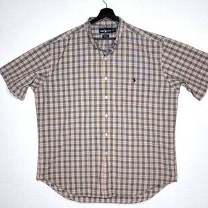 Ralph Lauren Men's Plaid Shirt - Crimson and Black Size XL